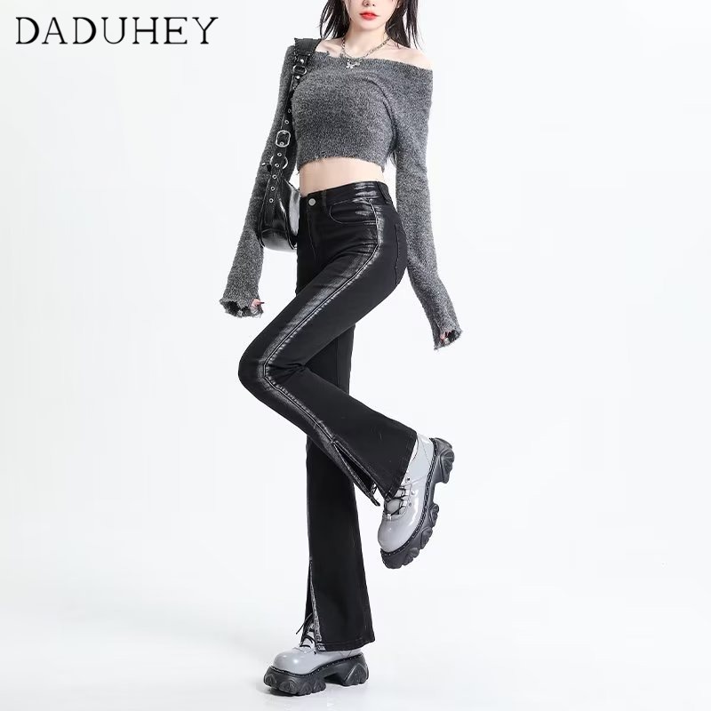 Quần jean DaDuHey lưng cao dáng rộng ống loe thời trang phong cách Hàn Quốc 2023