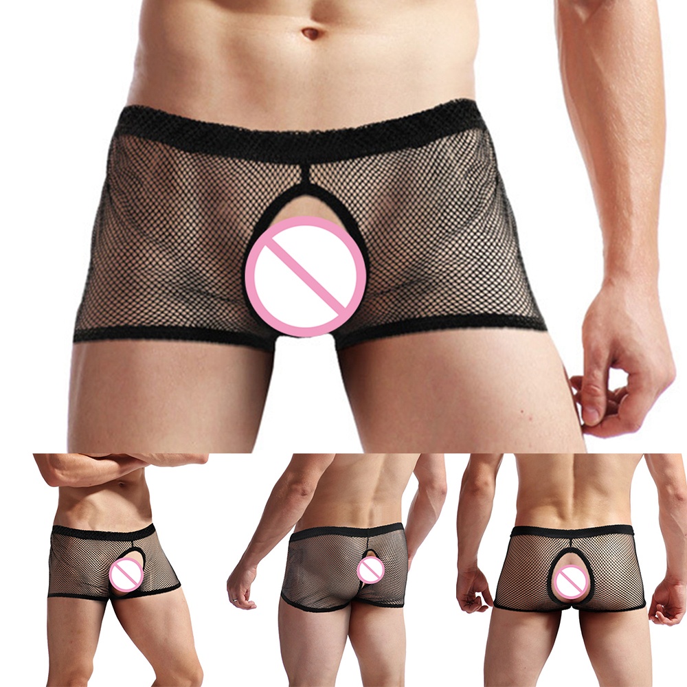 Men Underpants See Through Sexy Boxer Sheer Breathable Trunks Underwear