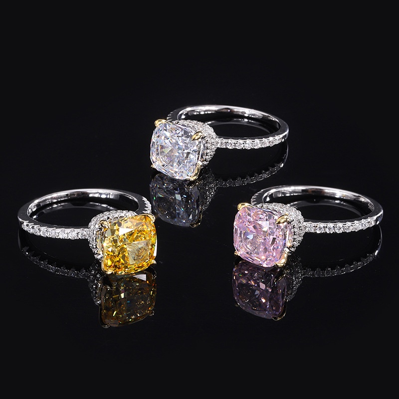 Nhẫn Bạc S925 Đính Kim Cương Nhân Tạo Hình Vuông 9 * 9 Dành Cho Nữ