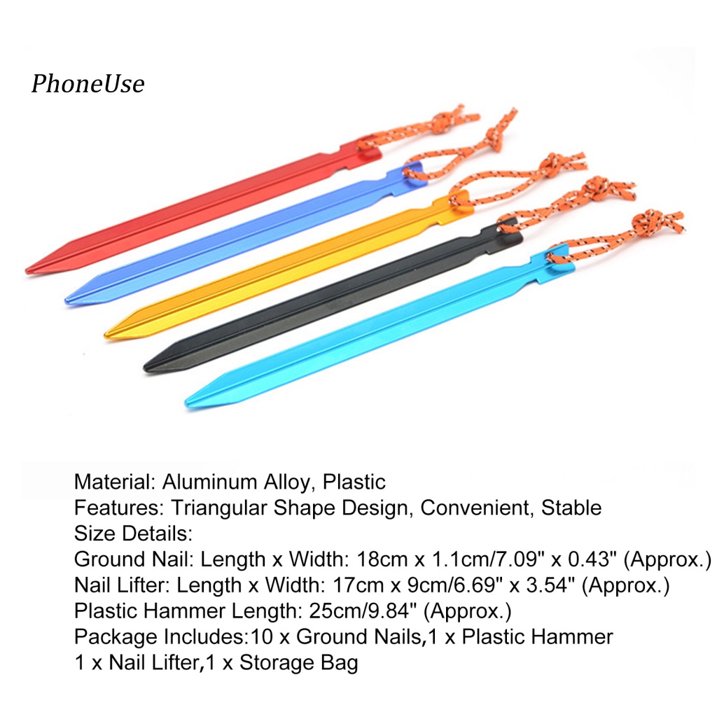 Bộ 10 Cọc Cố Định Lều Hình Tam Giác 18cm Bằng PU Bền Không Dễ Bị Hư Hại