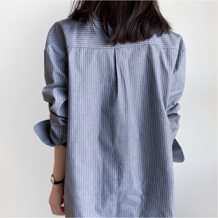Áo sơ mi SUXI tay dài dáng rộng họa tiết kẻ sọc phong cách tối giản thời trang mùa xuân