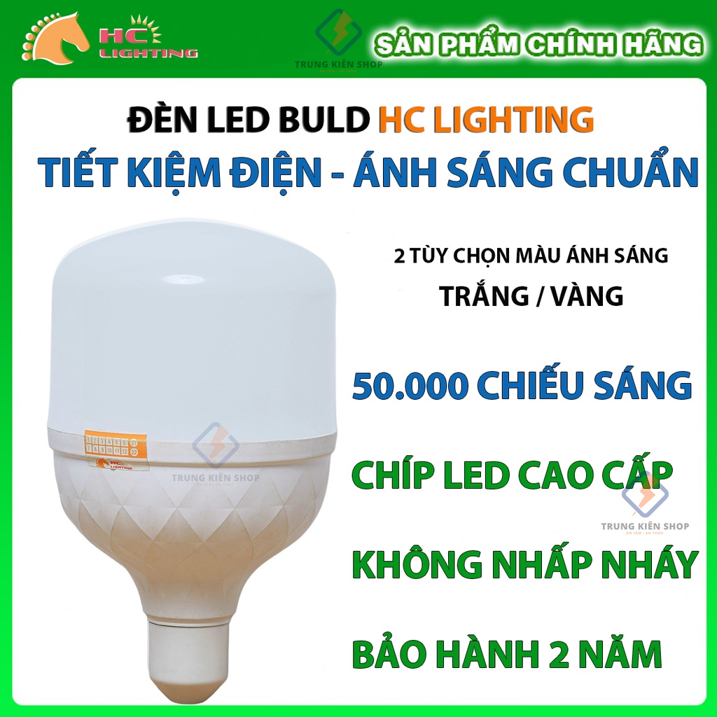Bóng đèn LED 50w 40w 30w 20w 15W siêu sáng tiết kiệm điện, LED BULB trụ HC Lighting chống nước BH đổi mới 12 tháng