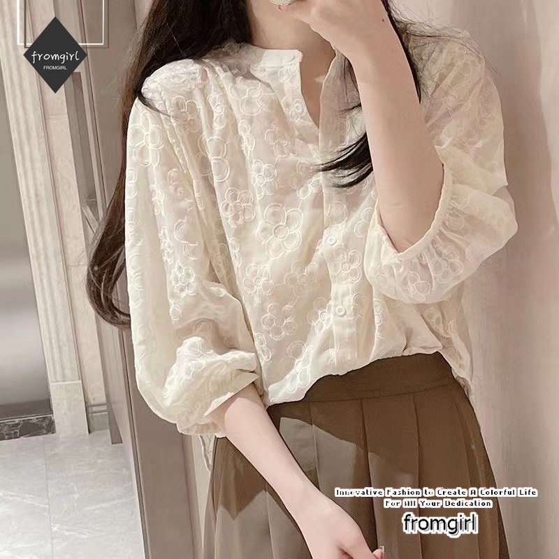 Áo Sơ Mi Tay Ngắn Dáng Rộng Thoáng Khí Thêu Họa Tiết Phong Cách Retro Thời Trang Mùa Thu Mới