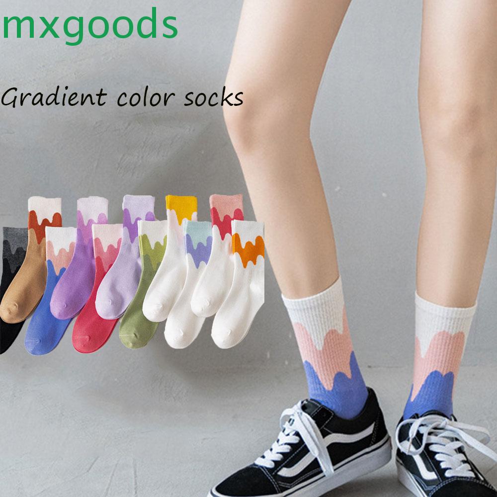1 đôi vớ cotton cổ trung màu gradient dễ thương vui nhộn cho nữ