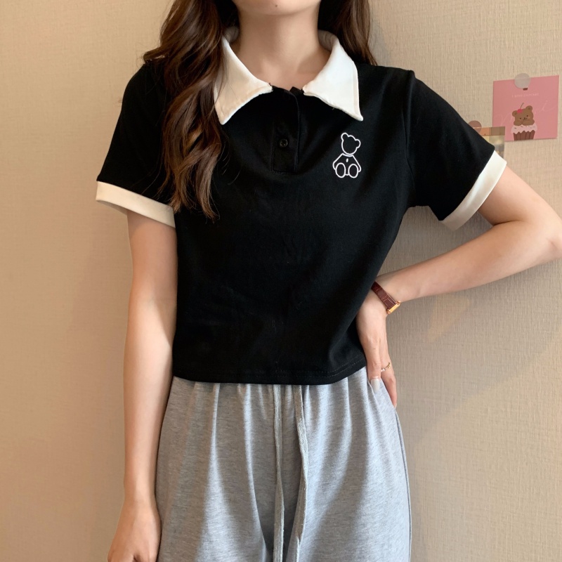 Áo polo Nữ Tay Ngắn Thêu Hình Gấu