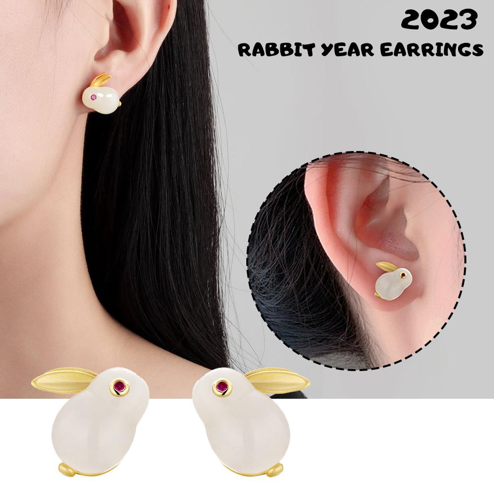 Khuyên Tai Hình Thỏ May Mắn Phong Cách Trung Hoa Cho Nữ V3O4