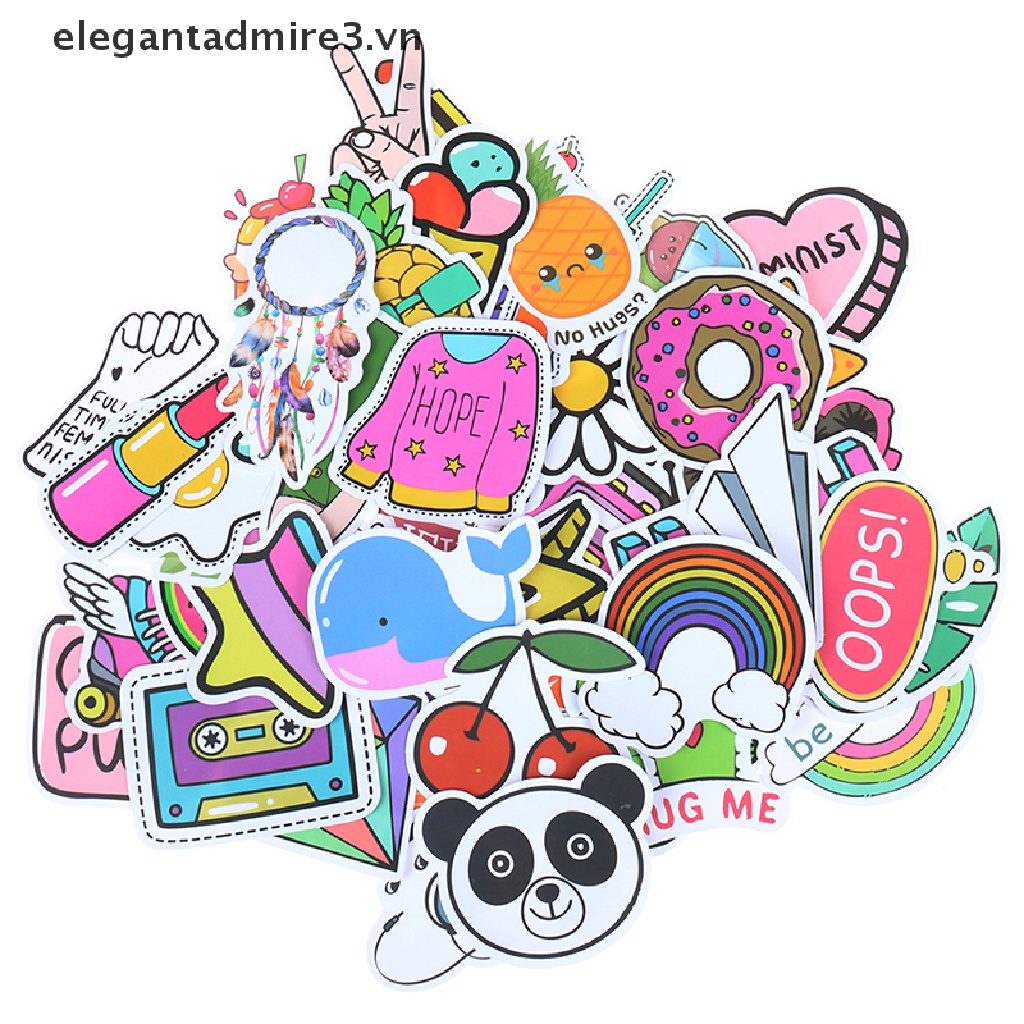 Bộ 50 Miếng Dán Hoạt Hình Dễ Thương Trang Trí Laptop Vali Guitar Ván Trượt