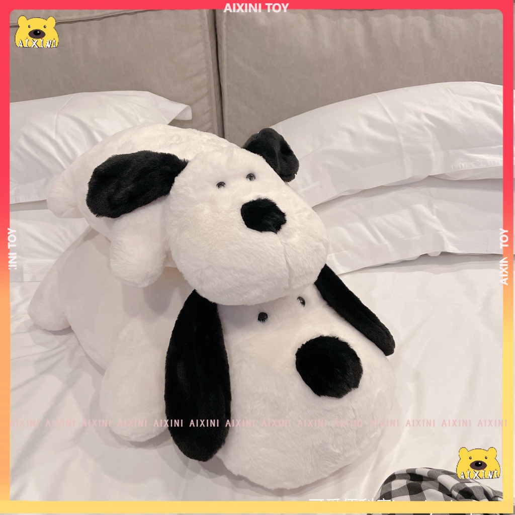 CÓ SẴNThú Nhồi Bông Hình Chú Chó Nằm Màu Trắng Đen 70CM Mềm Mại Trang Trí Nhà Cửa