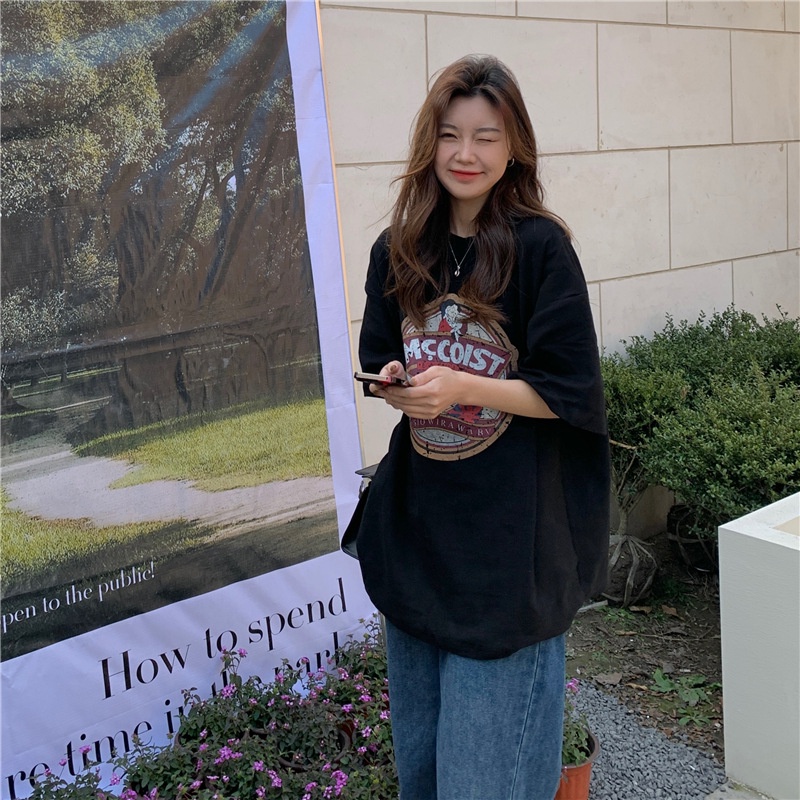 IELGY   Áo Thun Ngắn Tay Cỡ Lớn Phong Cách vintage Nhật Bản Thời Trang Mùa Hè Cho Nữ