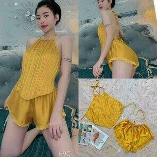 Siêu HotSét đồ ngủ yếm phi lụa dập ly dễ thương sexy
