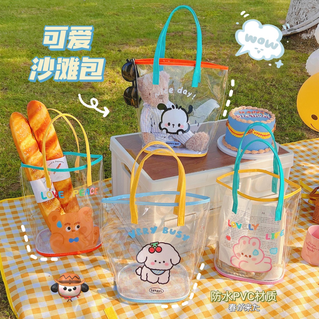 Túi Xách Bentoy Milkjoy Hình Thỏ / Gấu Màu Trong Suốt Chống Thấm Nước Thời Trang Đi Biển Cho Nữ