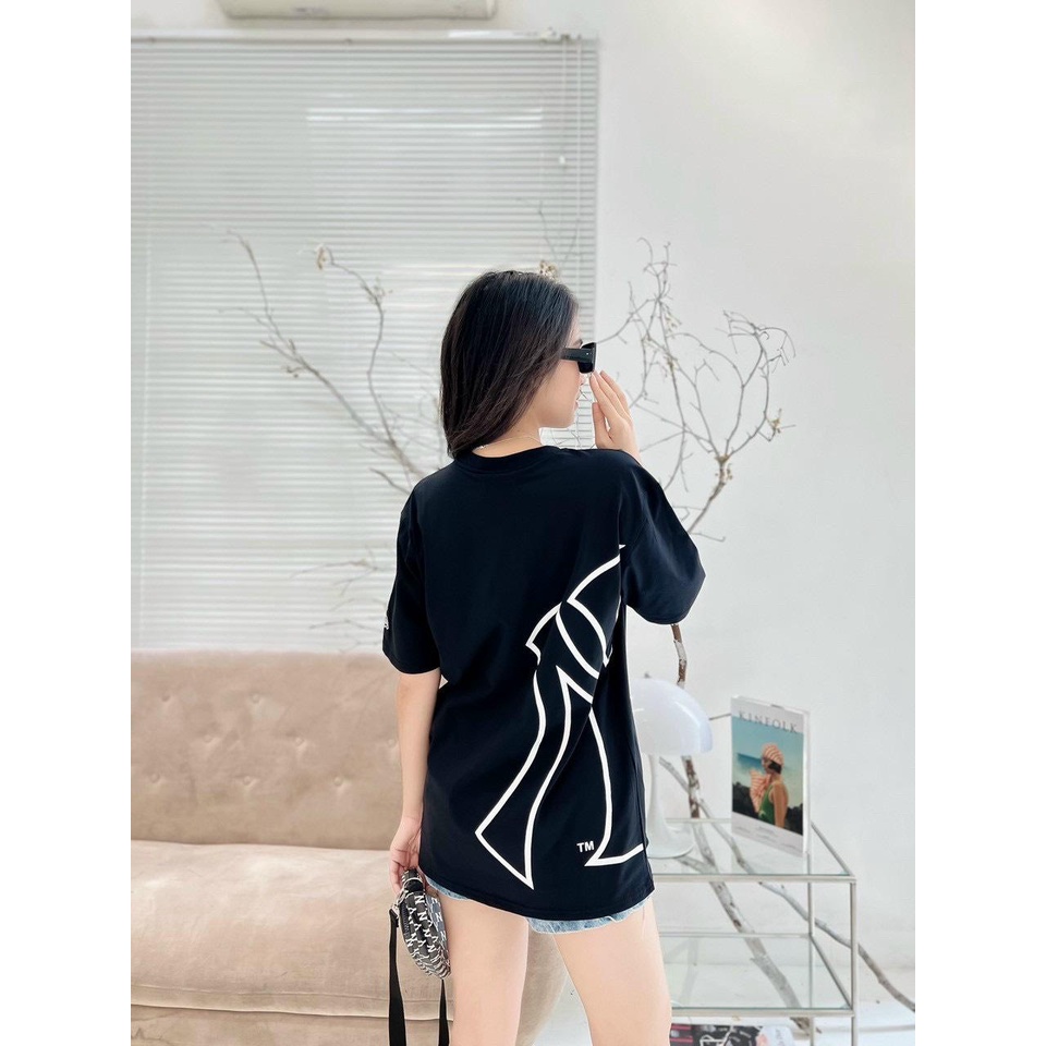 Áo Thun Unisex Chất Cotton 100% 4 Màu Logo To Rỗng Trắng/Tím/Đen/Xanh Dn.Storevnxk