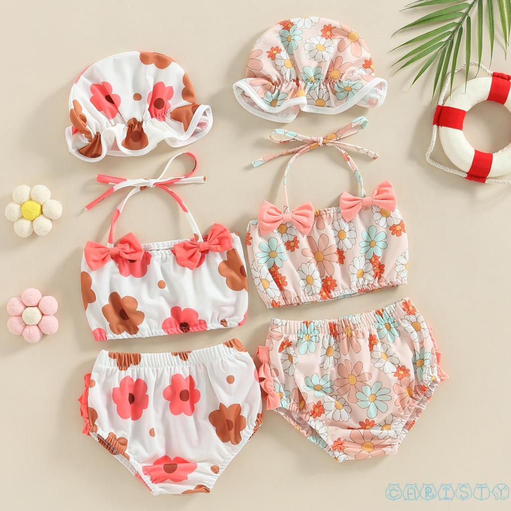 Bộ Đồ Bơi 3 Mảnh Họa Tiết Hoa Xinh Xắn Cho Bé Gái
