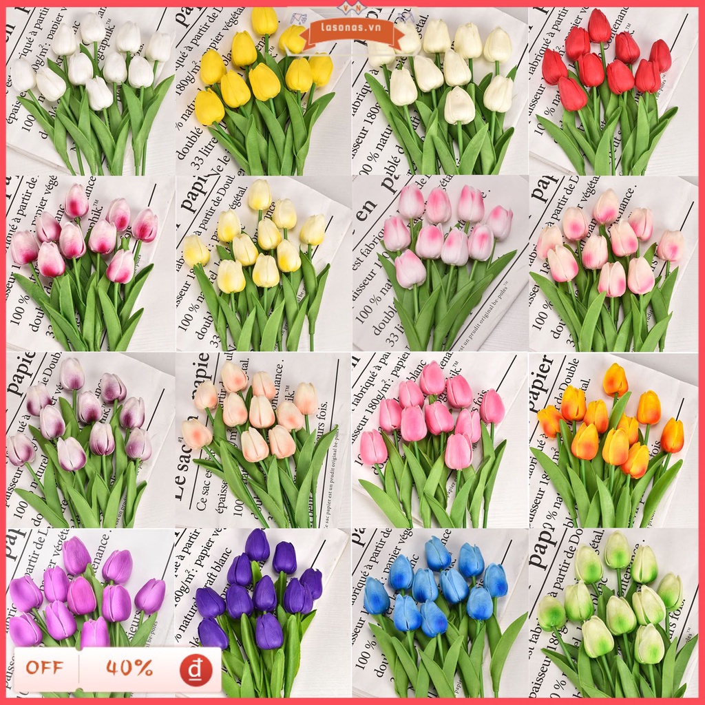 5 Bông Hoa Tulip Nhân Tạo Bằng PU 34cm Trang Trí Tiệc Cưới / Ngày Lễ Tình Nhân