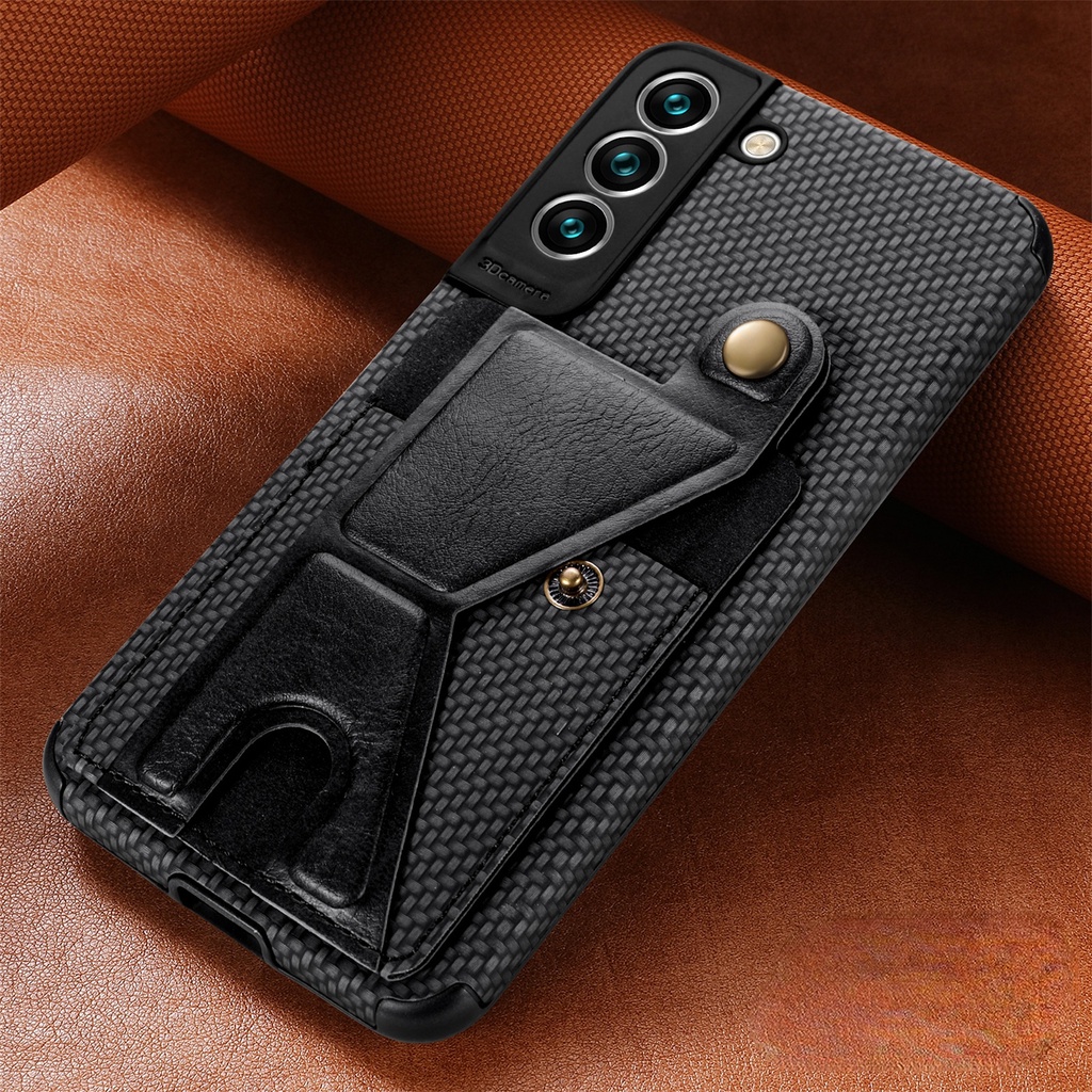 Ốp Điện Thoại Dạng Ví Họa Tiết Sợi Carbon Cho Samsung Galaxy S21 S20 FE S23 S22 Plus Note 20 Ultra A53 5G