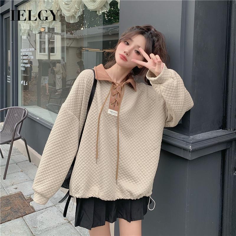 IELGY   Áo sweater Tay Dài Dáng Rộng Màu Sắc Đối Lập Phong Cách Hàn Quốc Dễ Phối Đồ Cho Nữ