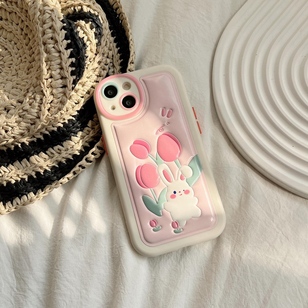 Ốp Điện Thoại TPU PC Silicon Mềm Chống Rơi Hình Hoa Tulip / Thỏ Dễ Thương Cho iPhone 14 13 12 11 Pro Max