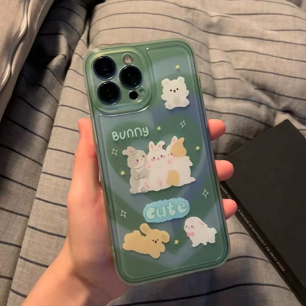 ✅Ốp Điện Thoại Mềm Hình Thỏ Màu Xanh Lá Cho iPhone 14 13promax 12 11pro xr xs 7 8Plus AV5C