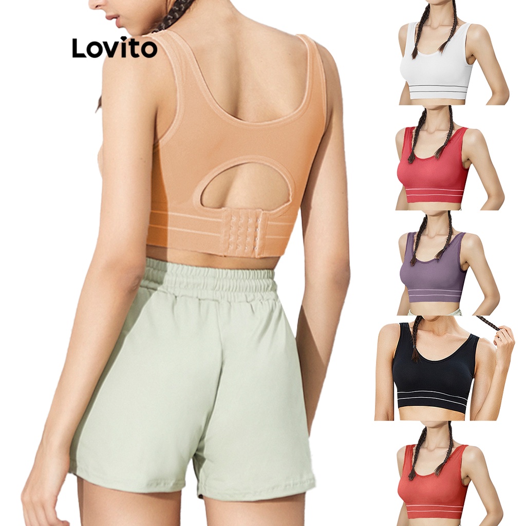 Áo ngực thể thao/ tập yoga Lovito màu trơn L02034 (Black/Nude/Red/Purple/White)