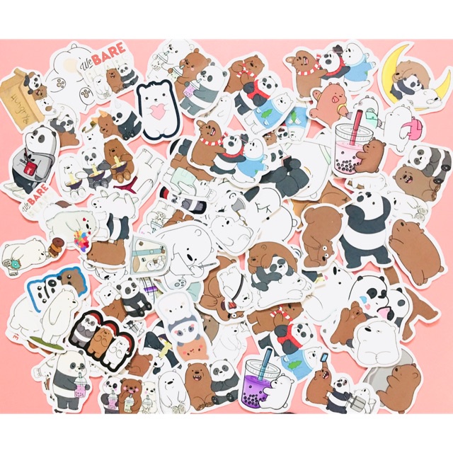 Bộ 30-60 Sticker gấu bare bears / Sticker ba anh em nhà gấu
