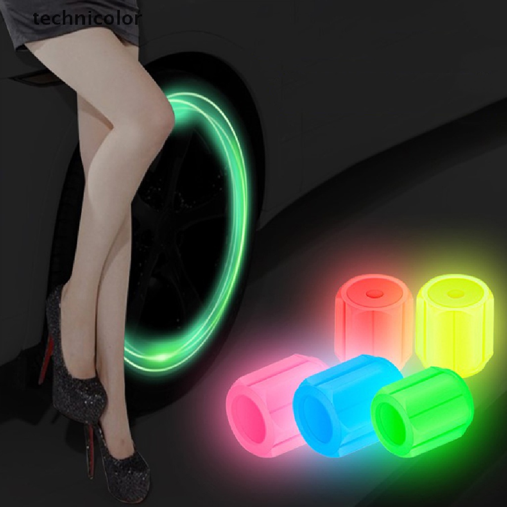 4 Nắp Van Bánh Xe Dạ Quang Màu Xanh Lá / Vàng / Xanh Dương / Đỏ TYG