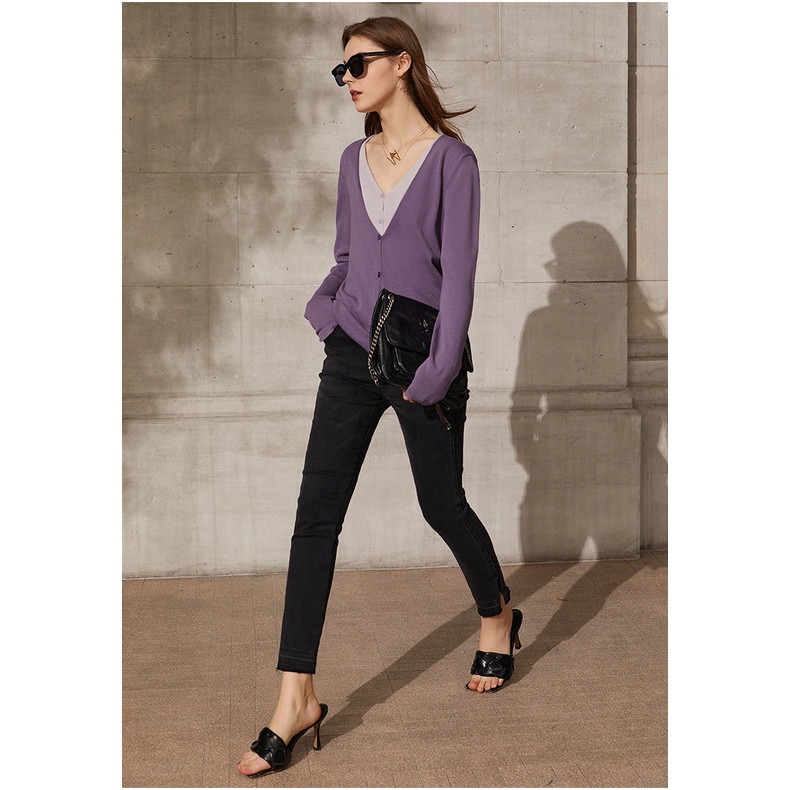 Áo Khoác Len Giả Hai Mảnh Mềm Mại Thoải Mái Thiết Kế Cổ Chữ V Dáng Ôm