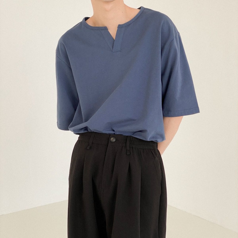 Áo Thun Nam Tay Ngắn Cổ Chữ V Màu Trơn Phong Cách Hàn Quốc Thời Trang Mùa Hè Mới