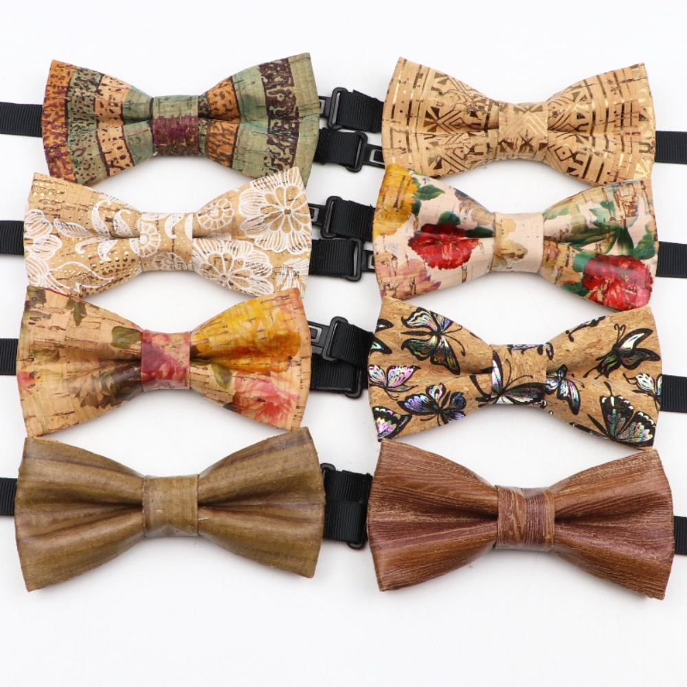 Nơ Cài Cổ Áo Bằng Gỗ Bần In Họa Tiết Hoa Hồng Handmade Thời Trang Dành Cho Trẻ Em