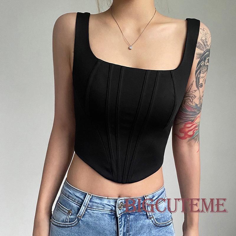 [] Áo Không Tay Cổ Vuông Mỏng Màu Trơn Mùa Hè Dành Cho Nữ