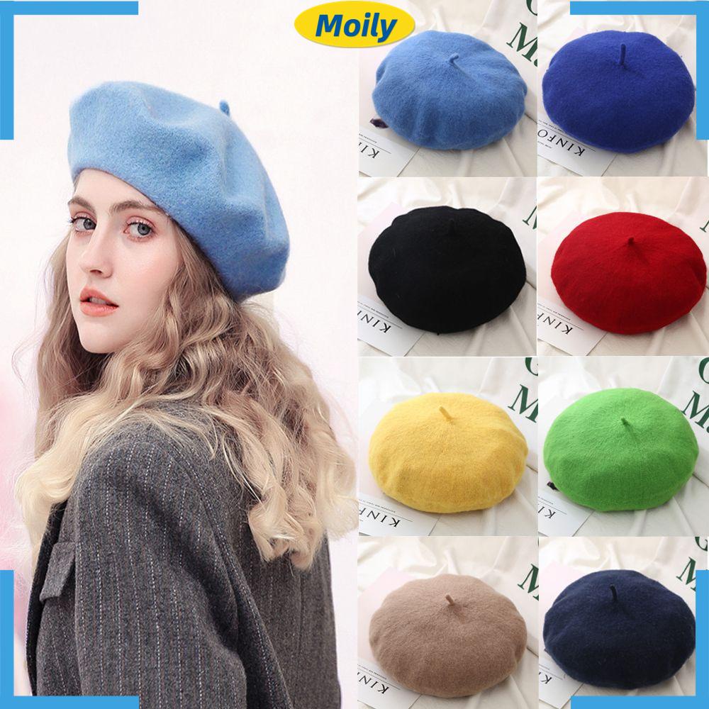 Mũ nồi len màu trơn thời trang kiểu Pháp dành cho nữ