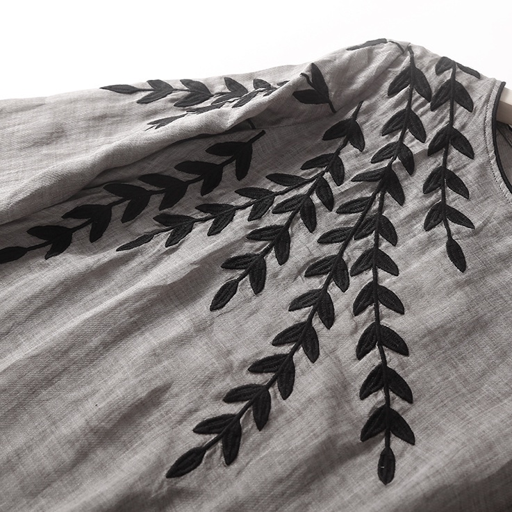 Đầm Cotton Lanh Dáng Rộng Xẻ Tà Thêu Họa Tiết Xinh Xắn Thời Trang Mùa Hè Cho Nữ