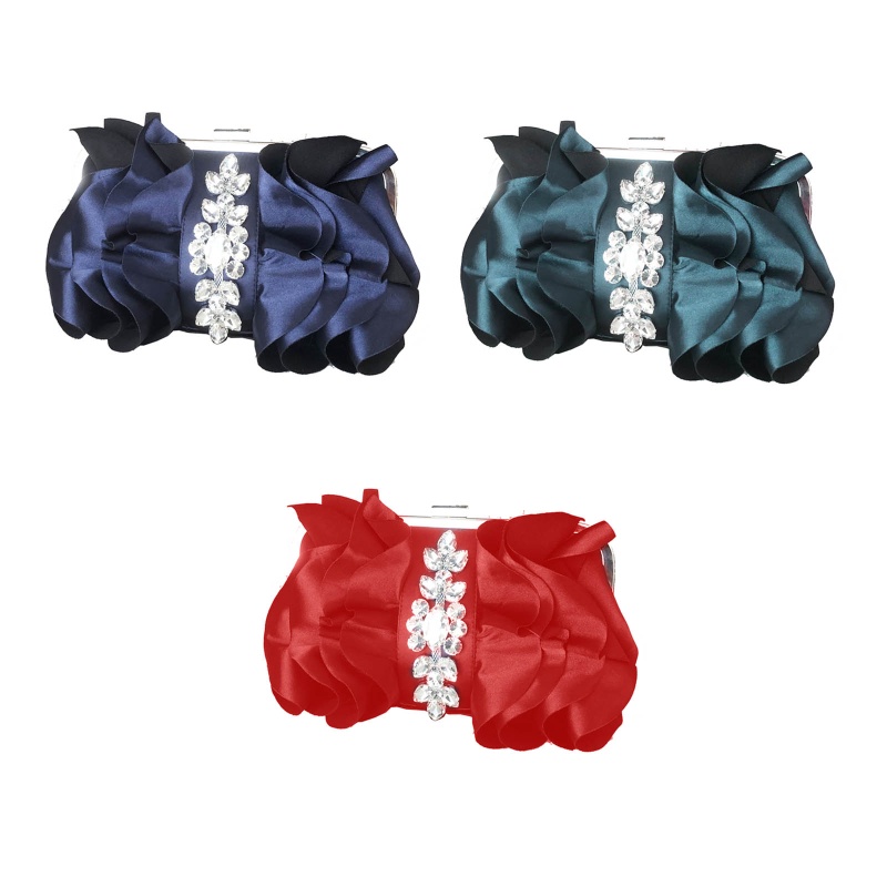 Ví Cầm Tay Dự Tiệc Bằng Lụa Xếp Ly Đính Đá Rhienstone Có Dây Xích Đeo Chéo Cho Nữ