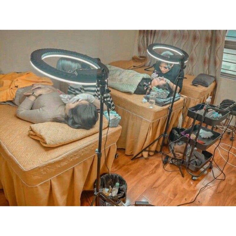 Đèn spa, phun xăm, 2 râu, 45cm HQ18 , nối mi, đèn livestream. Đã gồm chân 2m1, Tặng túi xách.