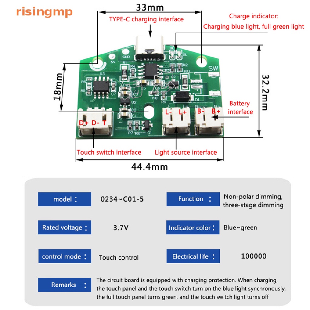 Bảng Mạch Điều Khiển Đèn led PCB 3.7V type-C Sạc USB Tiện Dụng