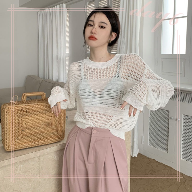 Áo Thun Tay Dài Cổ Tròn Phối Lưới Thoáng Khí Thời Trang Phong Cách Hàn Quốc Cho Nữ