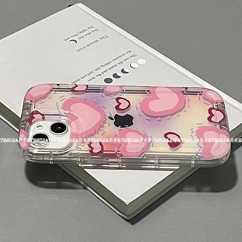 ✅Ốp Điện Thoại Mềm Họa Tiết Trái Tim Lớn Màu Hồng Cho iPhone 14promax 13 11 12 7 8 7P 50