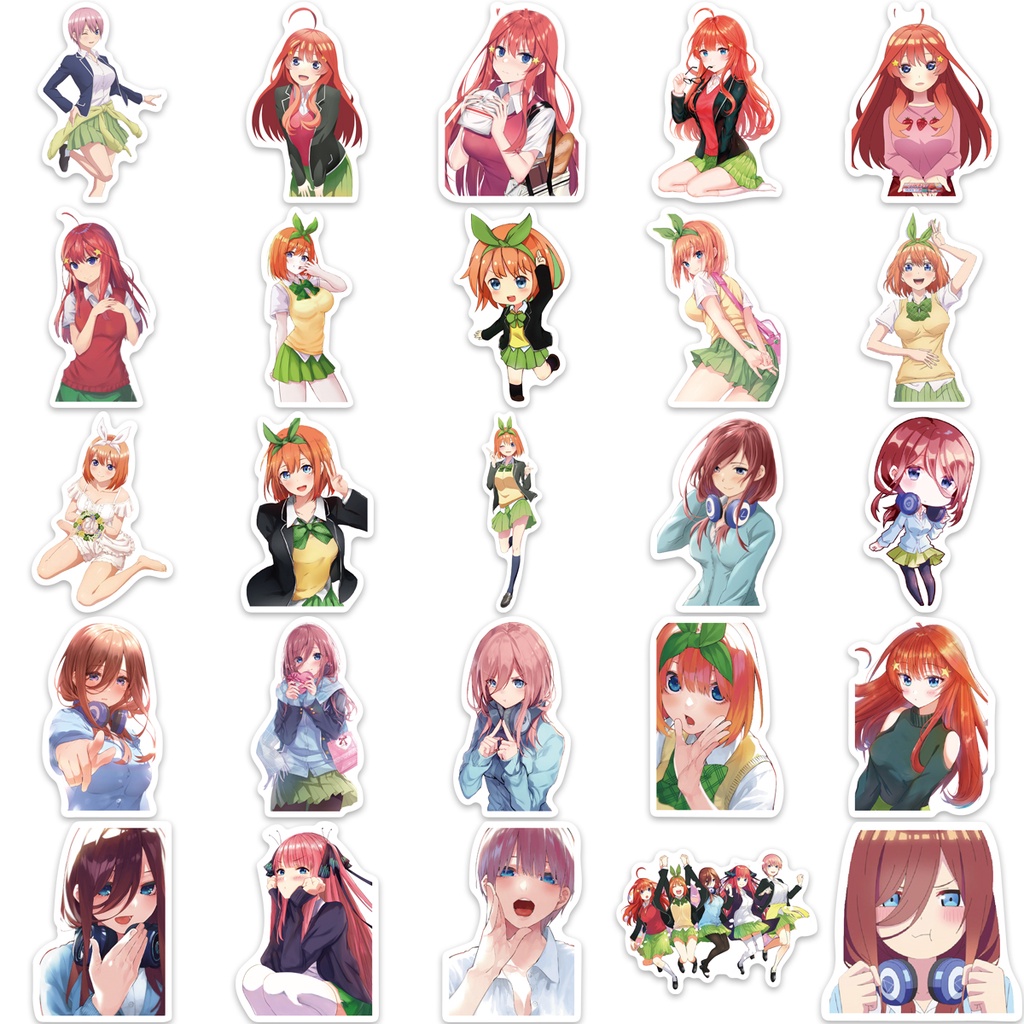 Bộ 50 Miếng Dán Anime The Quintessential Quintuplets Bằng PVC Trang Trí Ván Trượt / Laptop / Xe Hơi / Guitar /