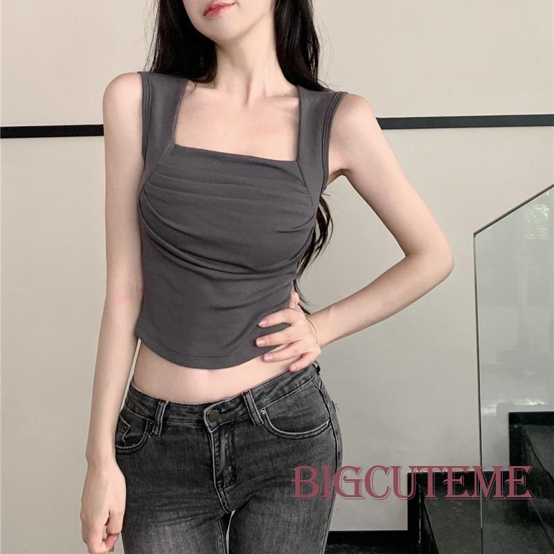 Áo Croptop Sát Nách Cổ Vuông Màu Sắc Thời Trang Mùa Hè Cho Nữ