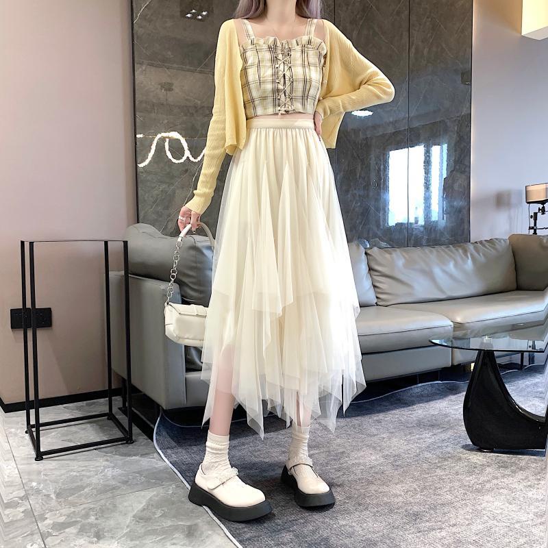 Nzn Chân Váy midi Chữ A Lưng Cao Xếp Ly Hai Lớp Màu Trơn Cho Nữ