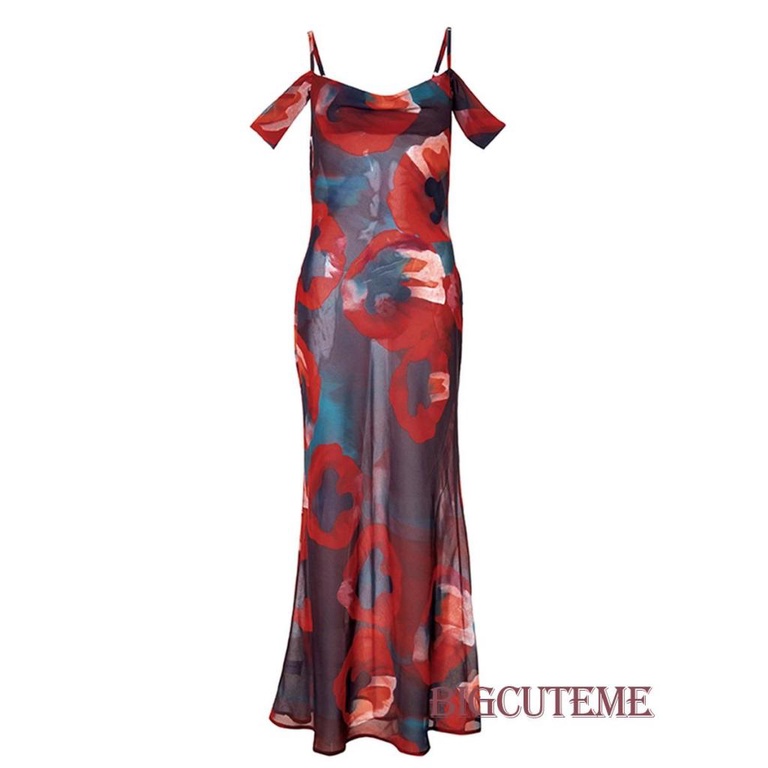 Đầm Dài Không Tay Hở Vai In Họa Tiết Thời Trang Cho Nữ