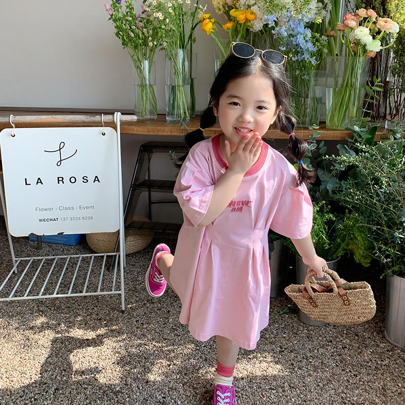 Váy hồng bé gái mùa hè V140 sz 90-130, váy cho bé cotton nhún eo hợp thời trang