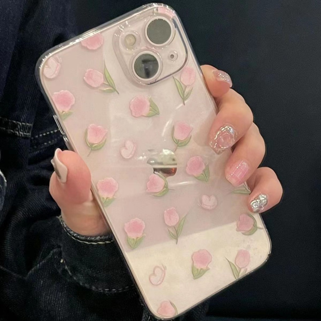 ✅Ốp Điện Thoại Trong Suốt Họa Tiết Hoa Tulip Phong Cách Đường Phố Cho iPhone 14Promax 13 11 12