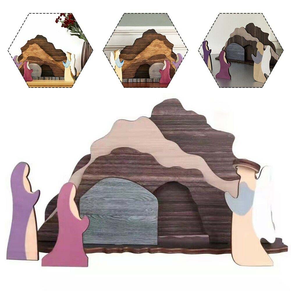 Easter Wooden Nativity Resurrection Scene Wooden Decor Cross Home Ornament