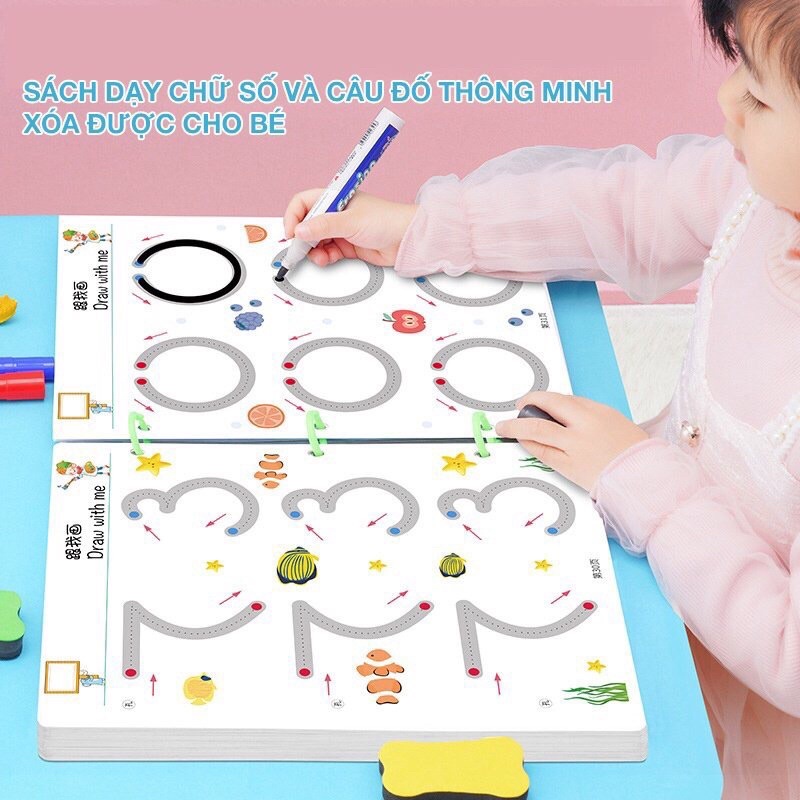 bộ Vở tập viết xoá được tặng kèm bút và khăn lau sử dụng Vĩnh viễn cho bé làm quen với cấm bút và sách