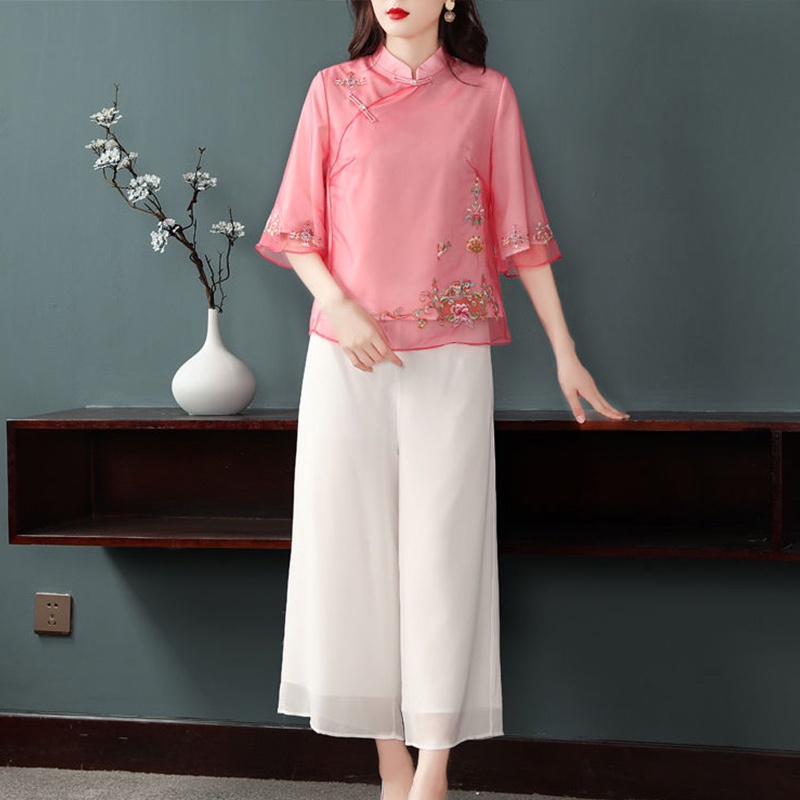 Áo Kiểu Trung Hoa Thêu Họa Tiết Thiết Kế Thoải Mái Hợp Thời Trang