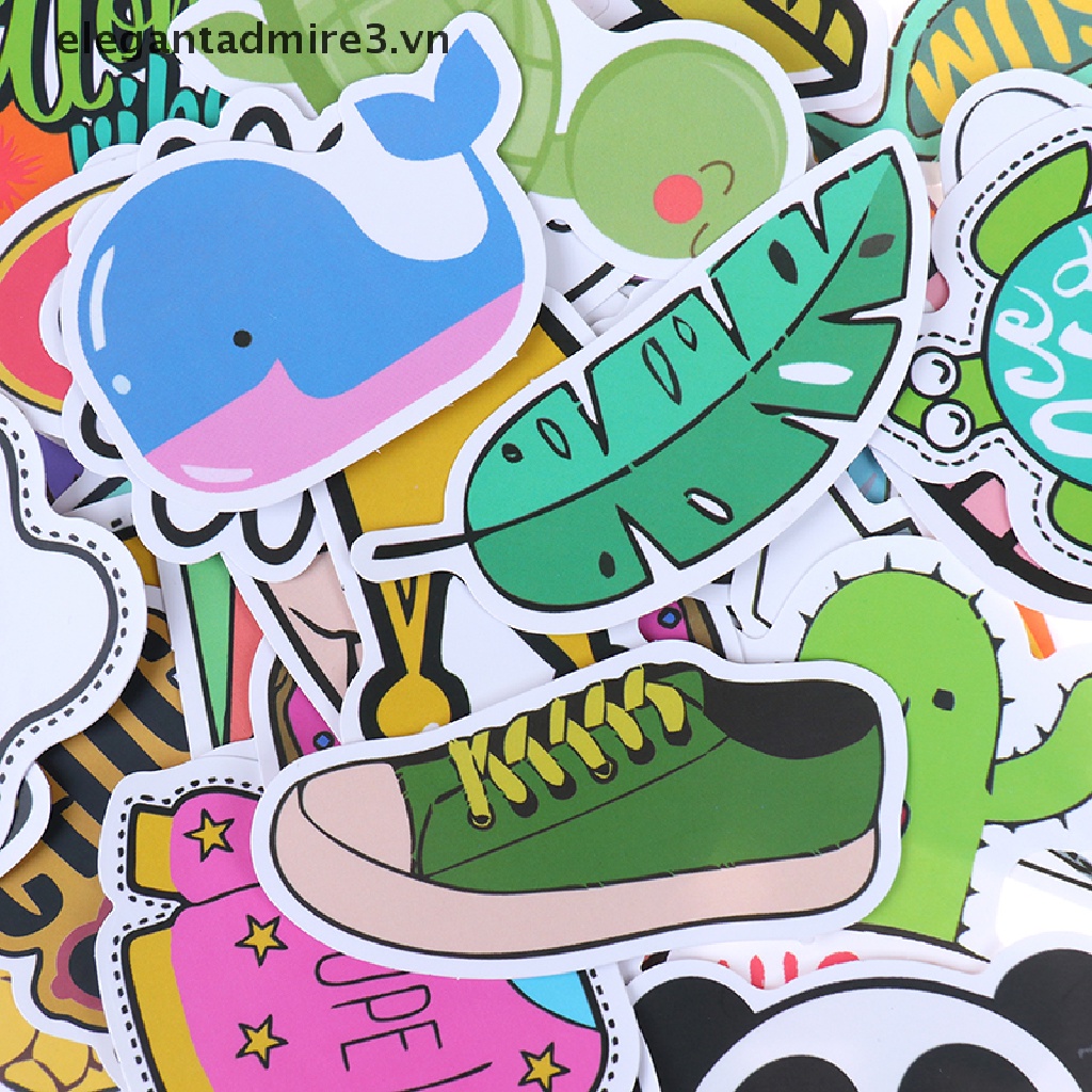 Bộ 50 Miếng Dán Hoạt Hình Dễ Thương Trang Trí Laptop Vali Guitar Ván Trượt