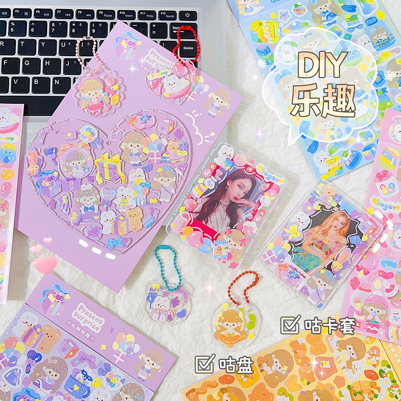 Miếng Dán Hình Momo Sauce Goo Màu Laser Chống Thấm Nước Trang Trí Sổ Tay DIY