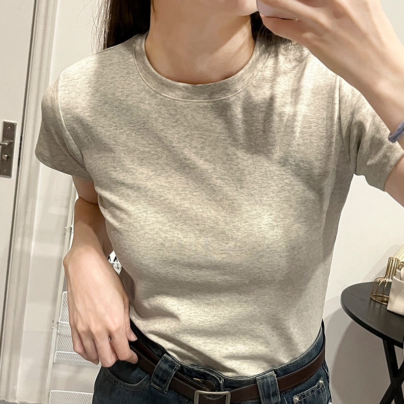 Áo thun SUXI cotton tay ngắn cổ tròn dáng ôm phong cách tối giản thời trang mùa hè cho nữ