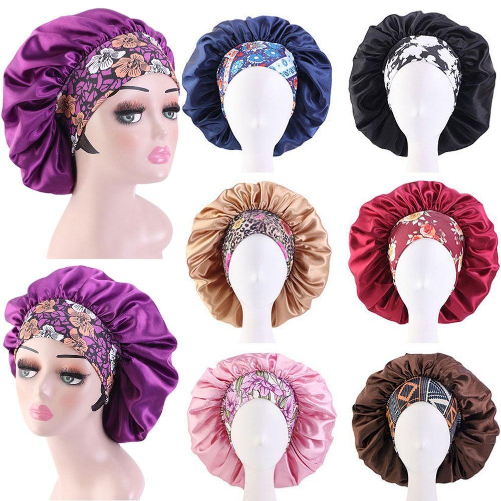 MAYSHOW Mũ Trùm Tóc Bằng Satin Co Giãn In Họa Tiết Hoa Xinh Xắn Thời Trang Cho Nữ