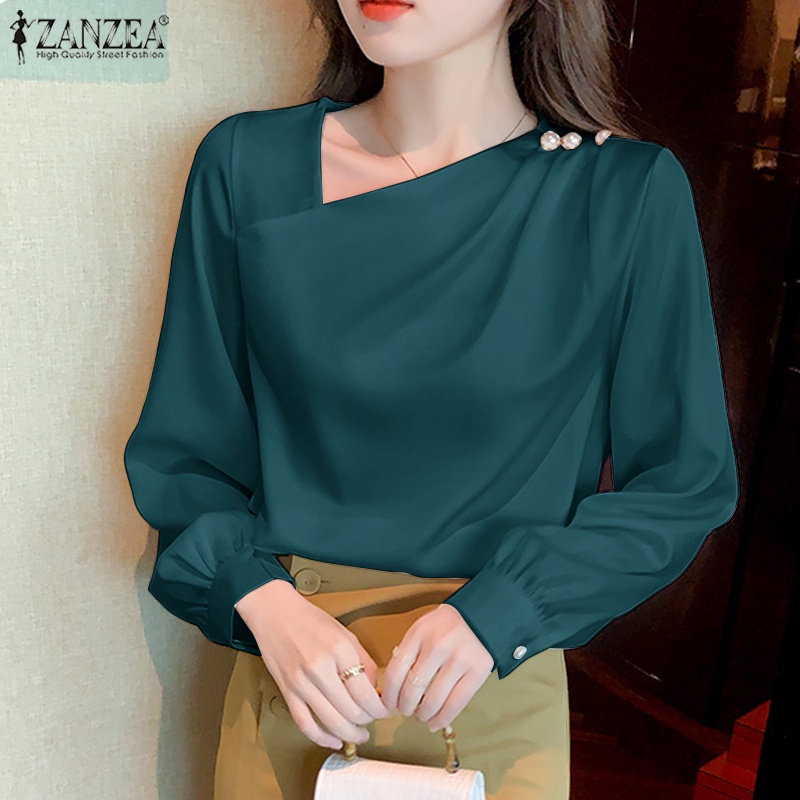 Zanzea Áo Sơ Mi Nữ Tay Dài Cổ Chữ V Phong Cách Hàn Quốc